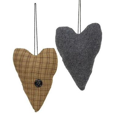 2 Set Primitive Stuffed Country Heart Ornaments - The Fox Decor